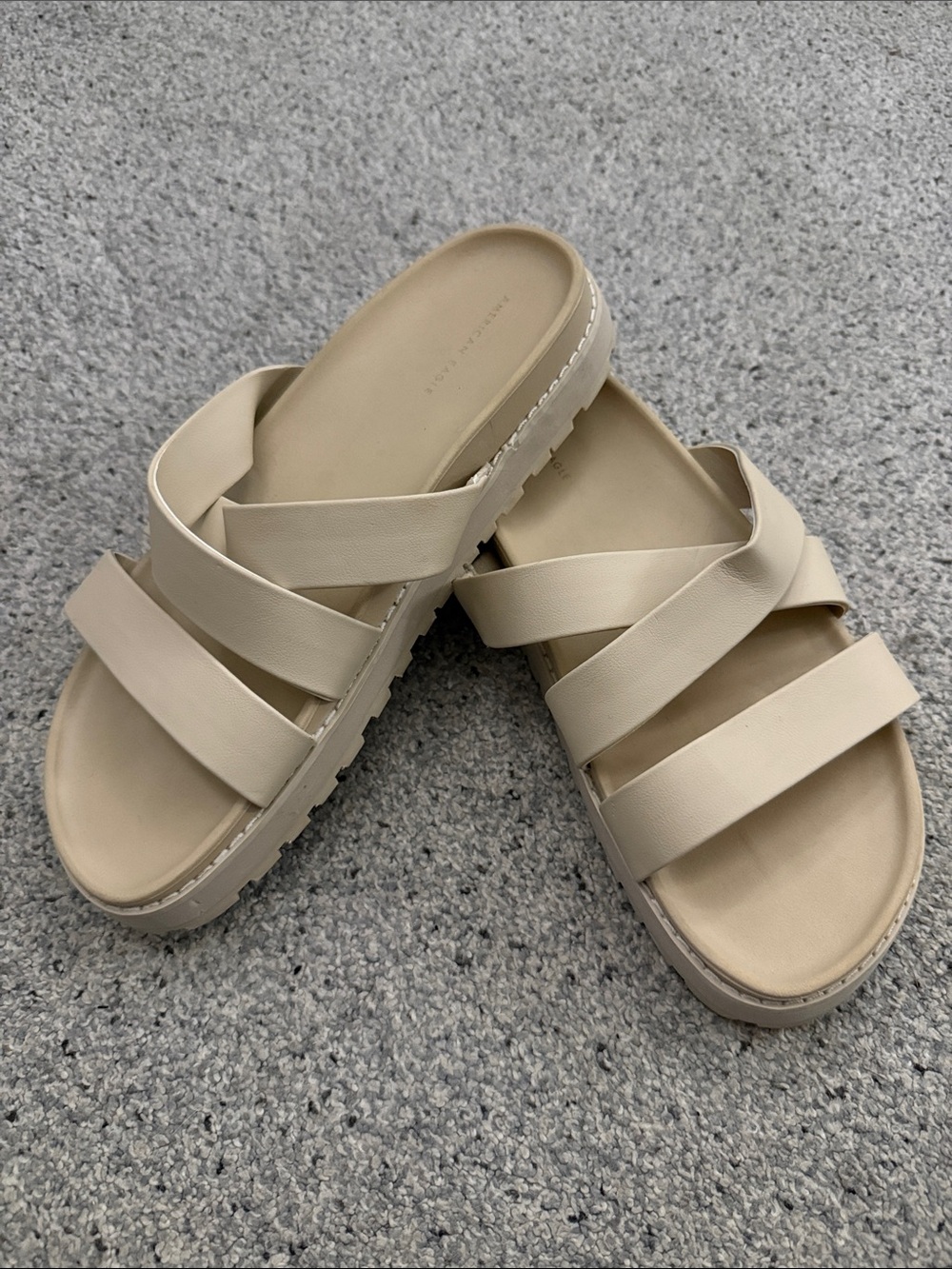 Women's Cream Triple-Strap Slide Sandals